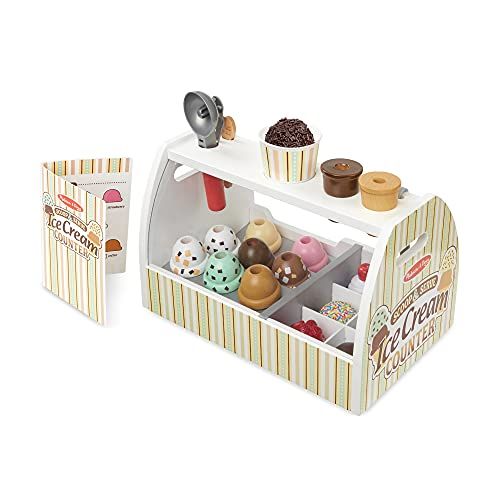 Melissa & Doug Wooden Scoop and Serve Ice Cream Counter (28 pcs) - Play Food and Accessories | Amazon (US)