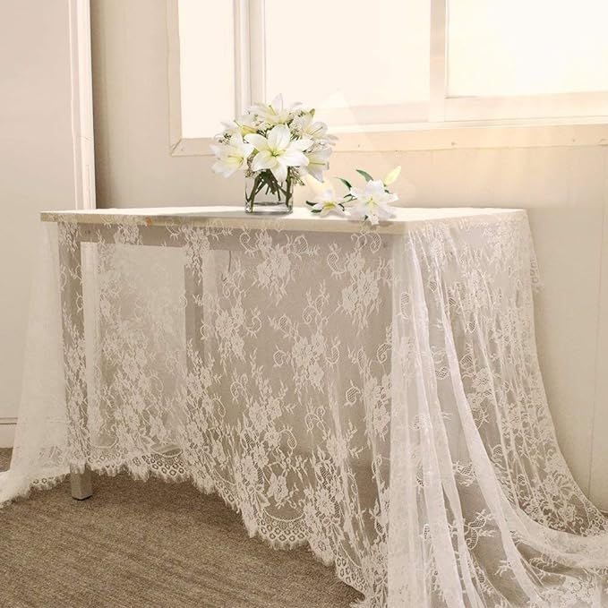 B-COOL 60 X120 Inch Classic White Wedding Lace Tablecloth Lace Tablecloth Overlay Vintage Embroid... | Amazon (US)