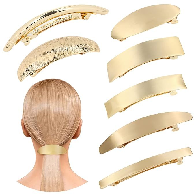 Cinaci 7 Pack Simple Elegant Gold Metal French Barrettes Decorative Snap Hair Clips Barrettes Cla... | Amazon (US)