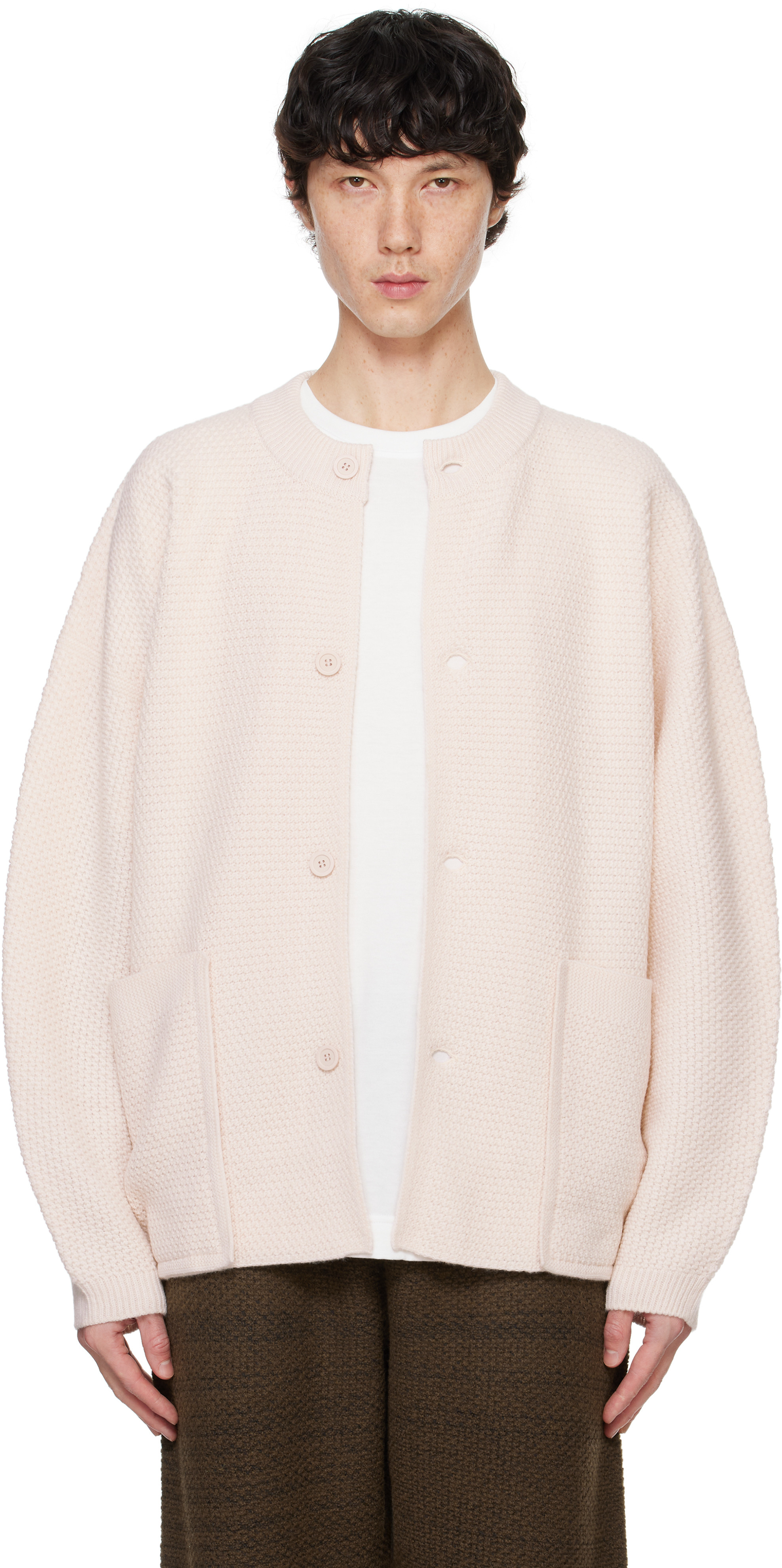 HOMME PLISSÉ ISSEY MIYAKE Pink Rustic Knit Cardigan | SSENSE