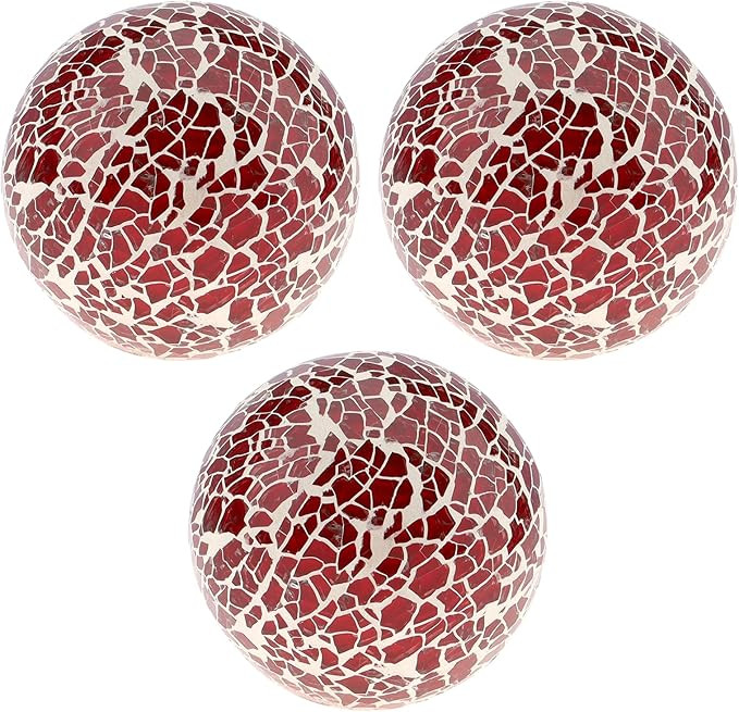 Kepfire Round Glass Solid Sphere 3Pcs 3.15 Inch Mosaic Crackl Balls Coffee Table Vases Wedding Ch... | Amazon (US)