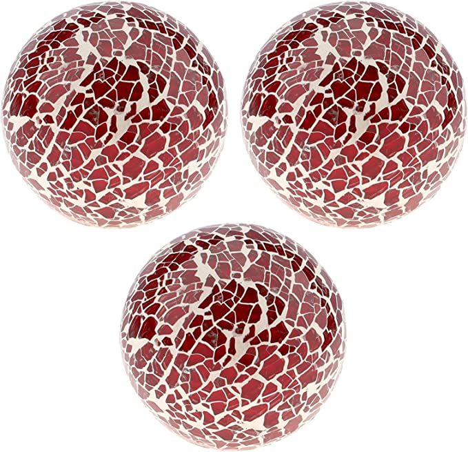 Kepfire Round Glass Solid Sphere 3Pcs 3.15 Inch Mosaic Crackl Balls Coffee Table Vases Wedding Ch... | Amazon (US)