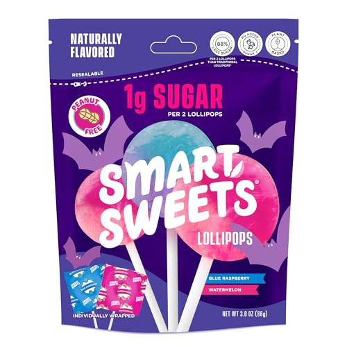 SmartSweets Halloween Lollipops | 3 oz (12 Lolli per pack) | Low Sugar and Calorie Gummy Candy | Healthy Snacks for Kids, Gluten Free, Plant Based, School Safe Snacks | Amazon (US)