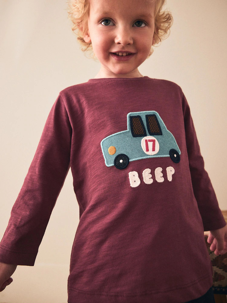 Berry Red Car Long Sleeve Appliqué T-Shirt (3mths-7yrs) | Next US