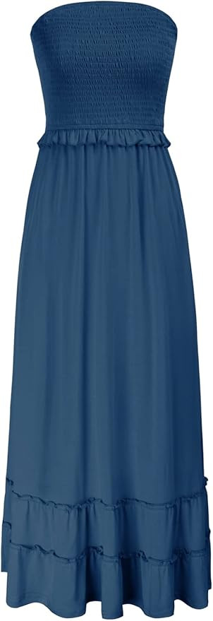 GRACE KARIN Women Strapless Casual Loose Ruched Long Maxi Dress with Pockets | Amazon (US)
