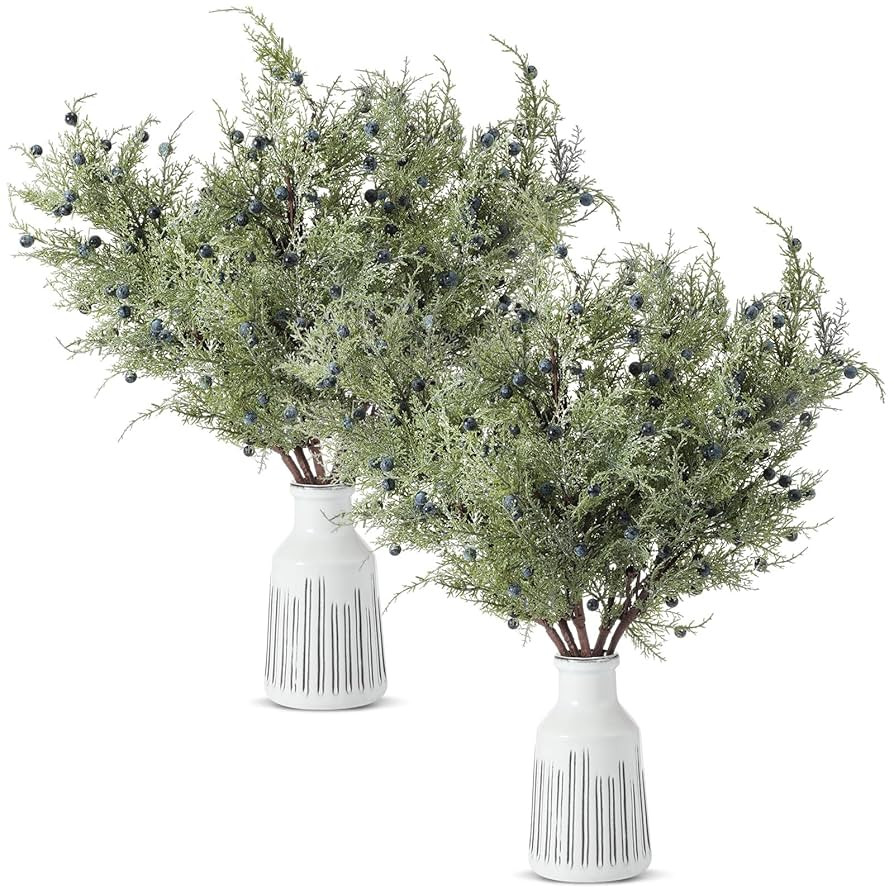 Giegxin 6 Pcs 30 Inch Artificial Juniper Cedar Sprays and Berries Branch Faux Cedar Stems Weather... | Amazon (US)