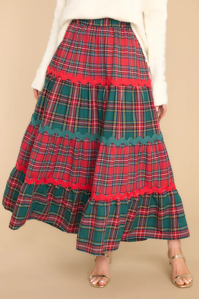 Mistletoe Moments Red Plaid Maxi Skirt | Red Dress 