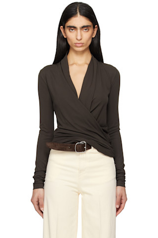 TOTEME - Khaki Overlapped Jersey Top | SSENSE