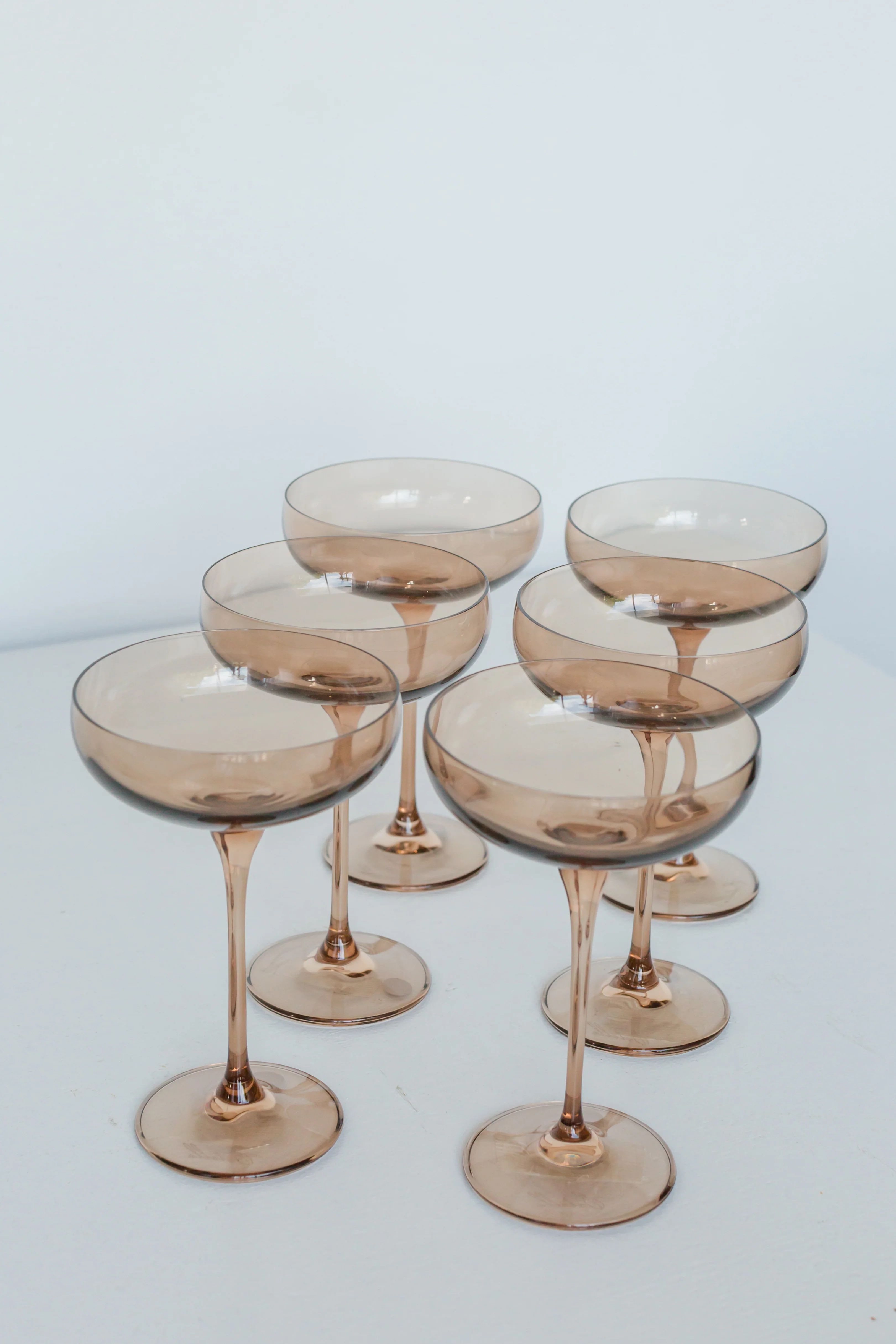 Estelle Colored Champagne Coupe Stemware - Set of 6 {Amber Smoke} | Estelle Colored Glass
