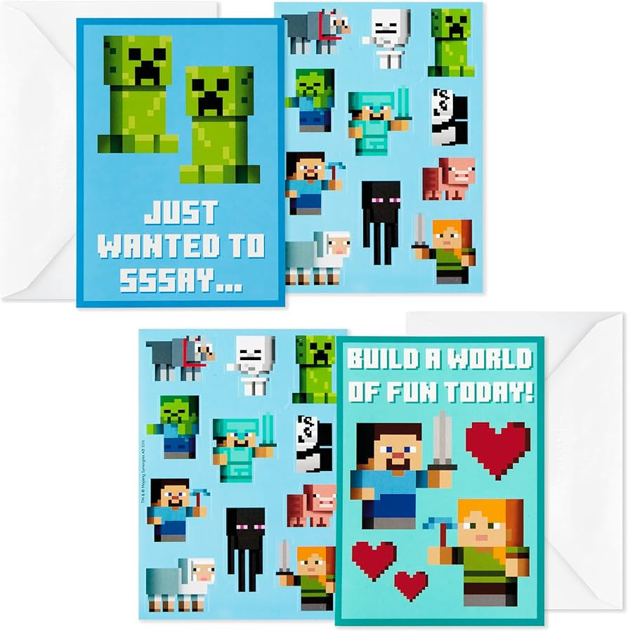 Hallmark Minecraft Valentines Day Cards and Stickers for Kids School (24 Classroom Valentines wit... | Amazon (US)