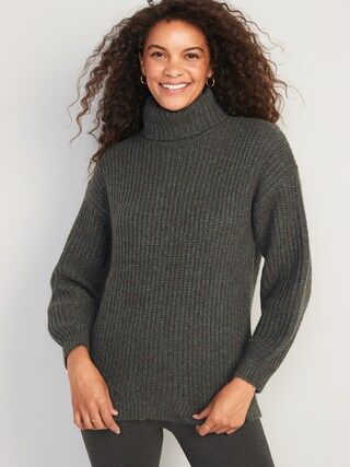 Marled Shaker-Stitch Tunic-Length Turtleneck Sweater for Women | Old Navy (US)