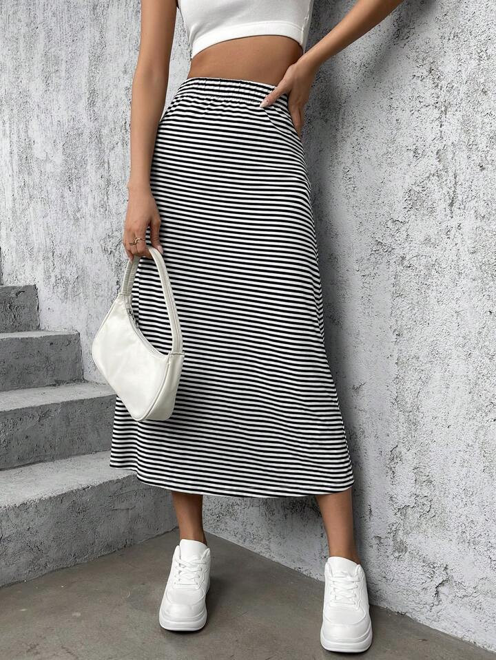 SHEIN Essnce Striped Print High Waist Skirt | SHEIN