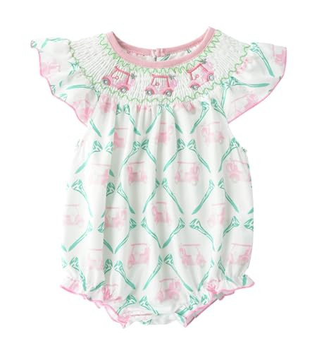 SEAUR Newborn Girls Golf Outfit Infant Girl Smocked Pleated Bubble Romper Cute Embroidery Sleeveless Ruffle Baby Bodysuit Causal Summer Clothes 6-12M | Amazon (US)