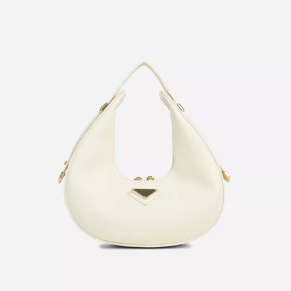 Lotus Half Moon Shaped Shoulder Bag In White Faux Leather | Ego Shoes (UK)