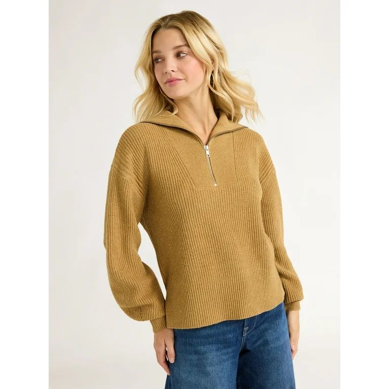 Free Assembly Women’s Half Zip Sweater with Long Sleeves, Midweight, Sizes XS-XXL - Walmart.com | Walmart (US)