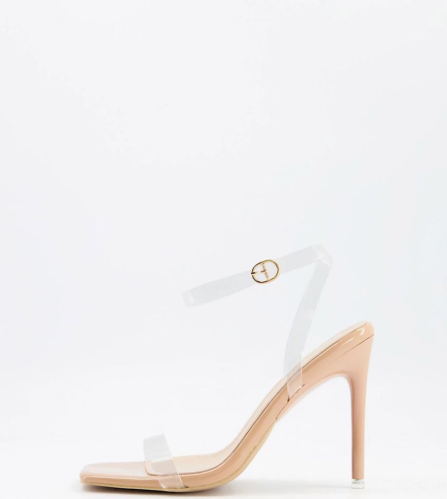 Simmi London Wide Fit Acadia heeled sandals with clear heel in beige-Neutral | ASOS (Global)