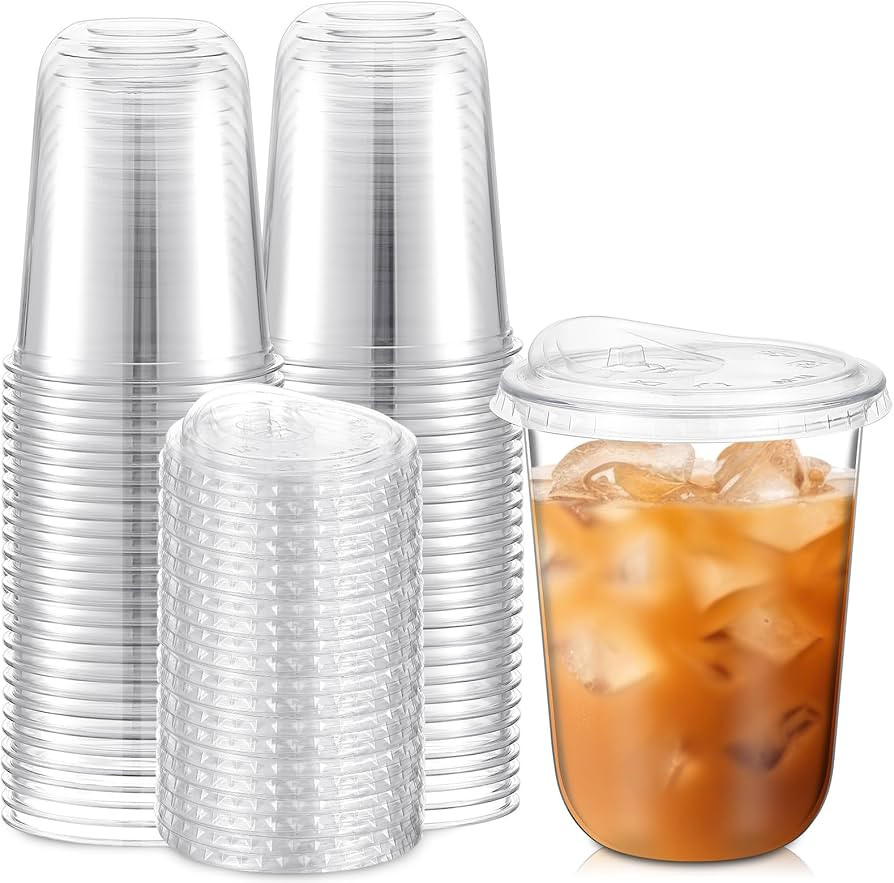 50 Sets 16 oz Clear Plastic Cups with Strawless Sip Lids, Thickened Clear Disposable Plastic PET ... | Amazon (US)