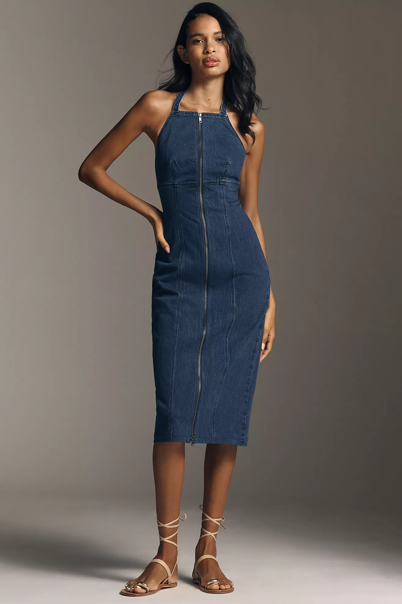 Pilcro Zip-Front Denim Halter Midi Dress | Anthropologie (US)