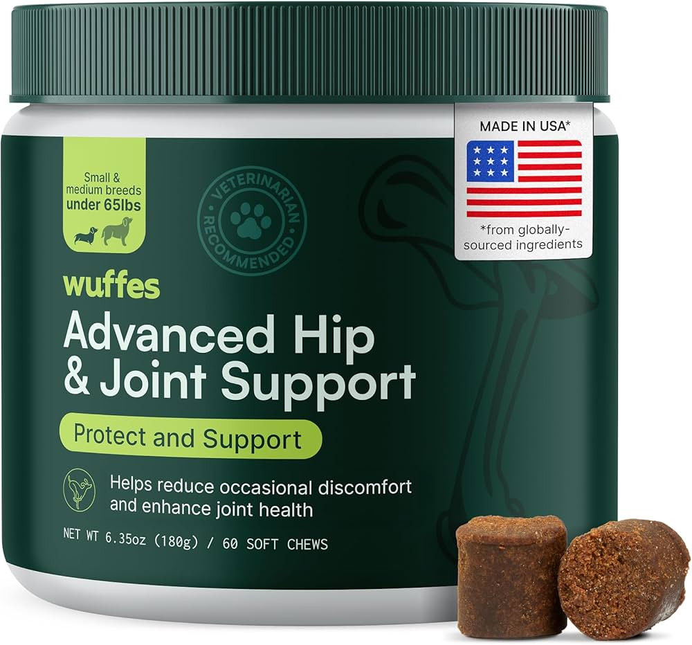 Wuffes Advanced Dog Hip and Joint Supplement with Glucosamine, Chondroitin, Omega 3, MSM, and Gre... | Amazon (US)