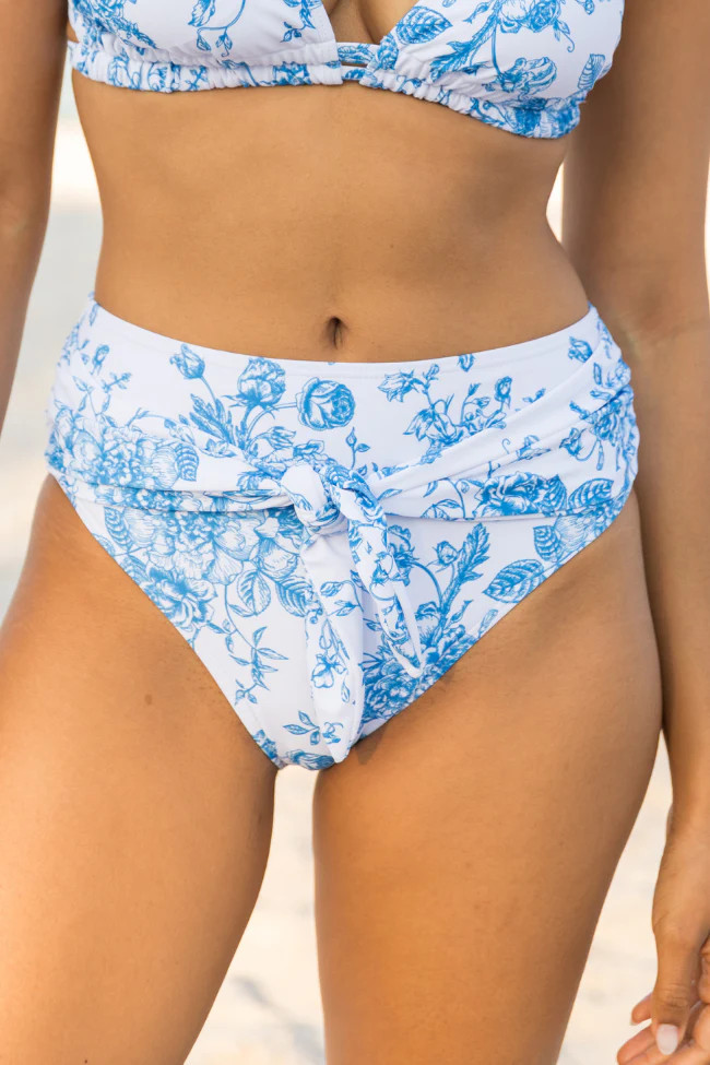 Marina Mood Blue and Ivory Vintage Floral Print Bikini Bottom FINAL SA | Pink Lily