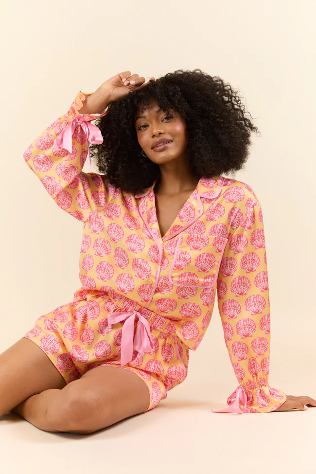 Seashell Serenity Satin Pajama Top | Pink Lily
