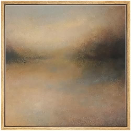 SIGNFORD Framed Canvas Print Wall Art Misty Golden Horizon Abstract Landscape Warm Neutral Toned ... | Amazon (US)