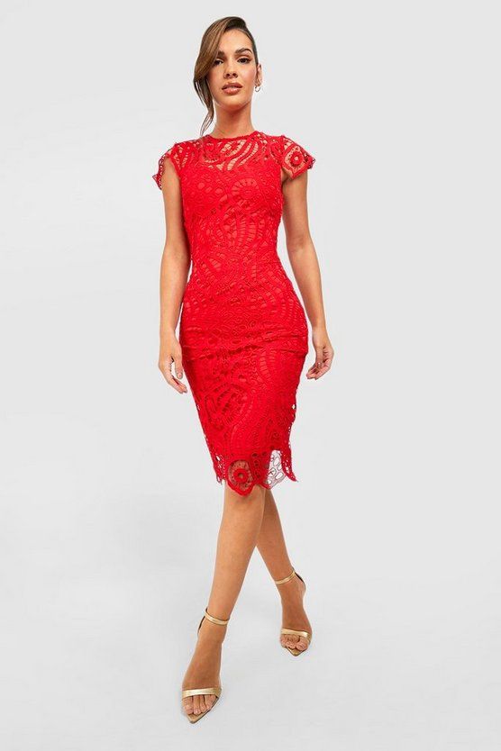 Lace Cap Sleeve Midi Dress | Boohoo.com (US & CA)