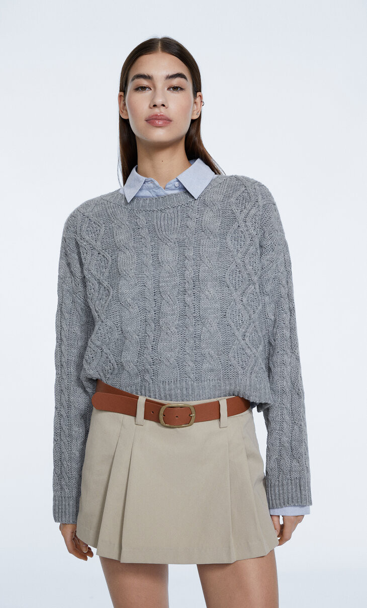 Mini box-pleat skort with belt | Stradivarius (UK)