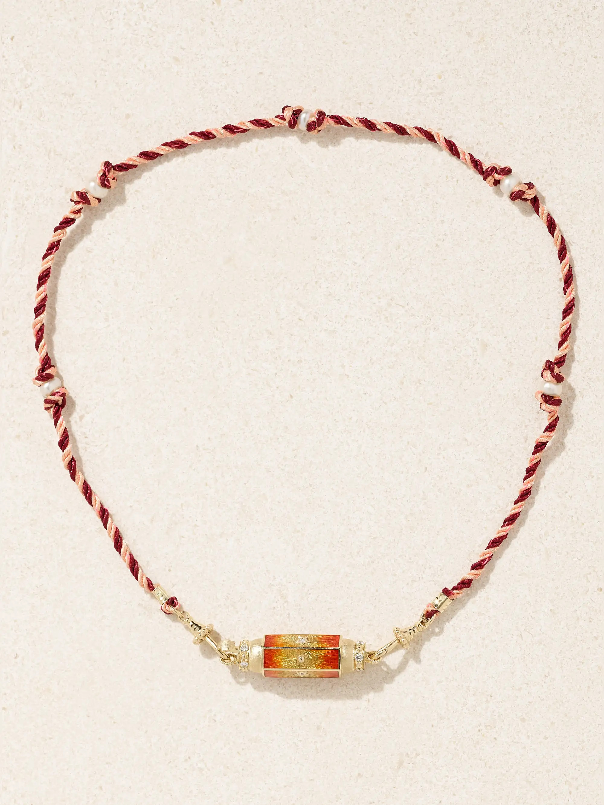 Baby Locket 14-karat gold and cord, enamel, diamond and pearl necklace | NET-A-PORTER APAC