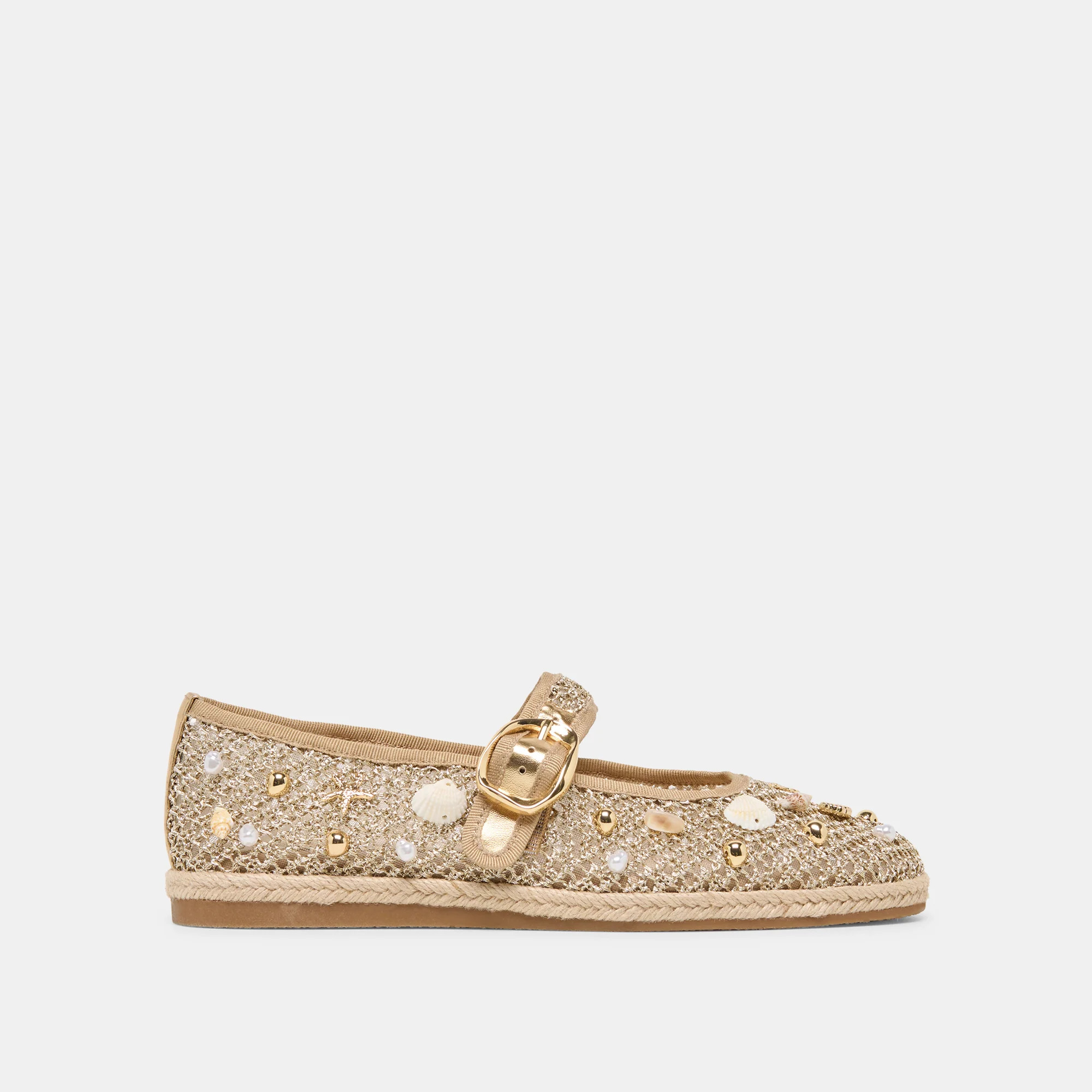Ralph Ballet Flats Gold Beaded Raffia | DolceVita.com