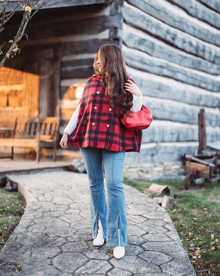 Holiday Outfits Plaid season🎄❤️ Fit TTS. 

🔑 Holiday outfits, Amazon fashion, fall outfits, Christmas outfit inspo, plaid poncho, cape coat, fall fashion to winter fashion, red plaid Christmas  outfit, preppy outfit, holiday style, vintage style 

#LTKparties #LTKHoliday