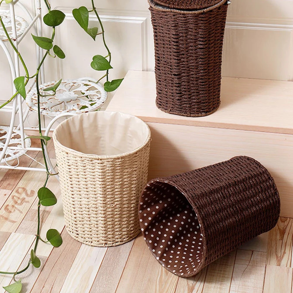 UPOUART Beige Woven Rattan Trash Can Lightweight Iron Frame Multifunctional Wastebasket for Stora... | Walmart (US)