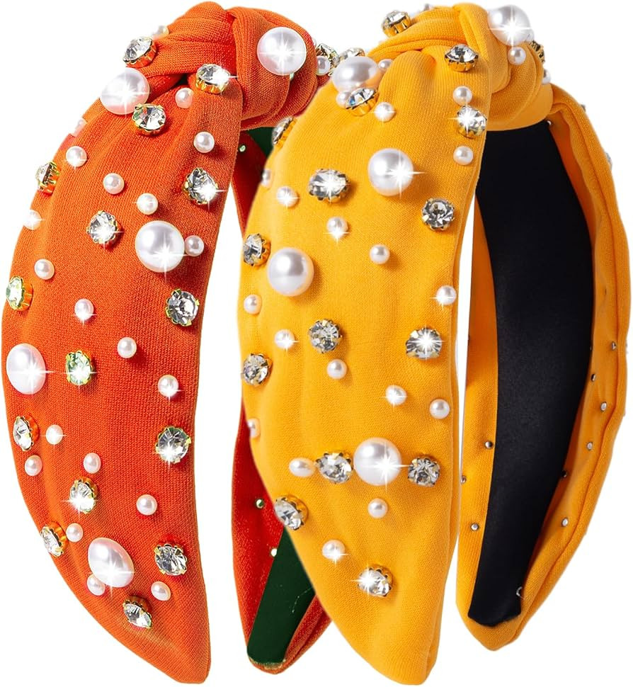 2Pcs Fall Headbands for Women, Thanksgiving Day Solid Color Rhinestones Holiday Knot Hair Hoops, ... | Amazon (US)