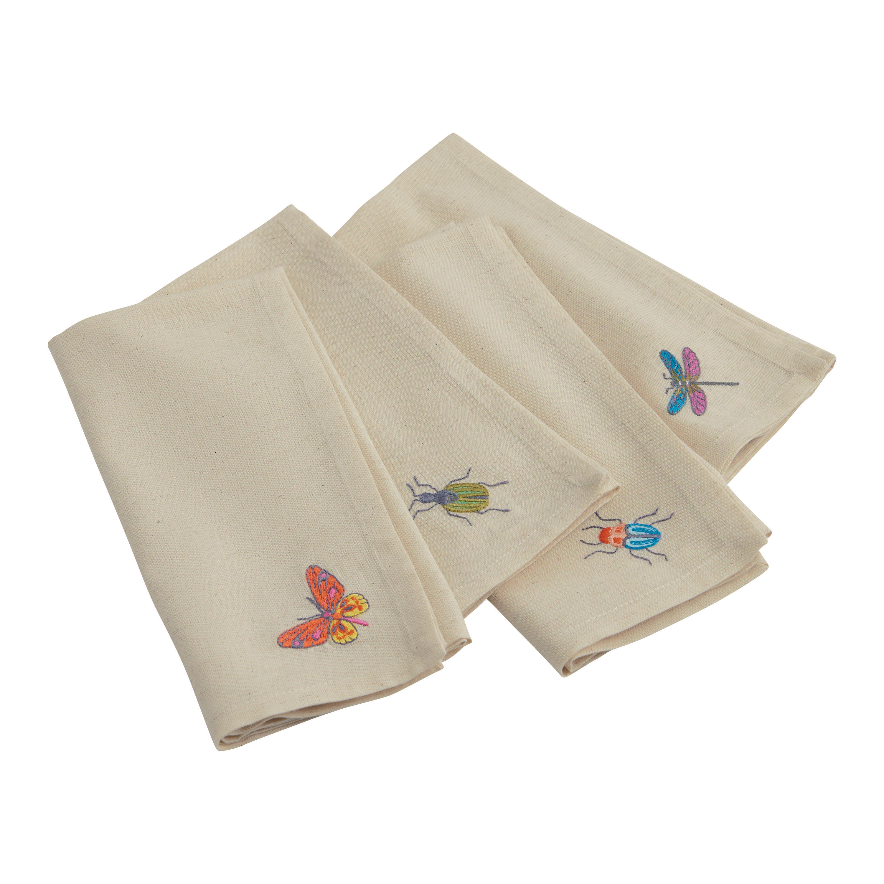 White Cotton Embroidered Bug Napkins Set Of 4 | World Market