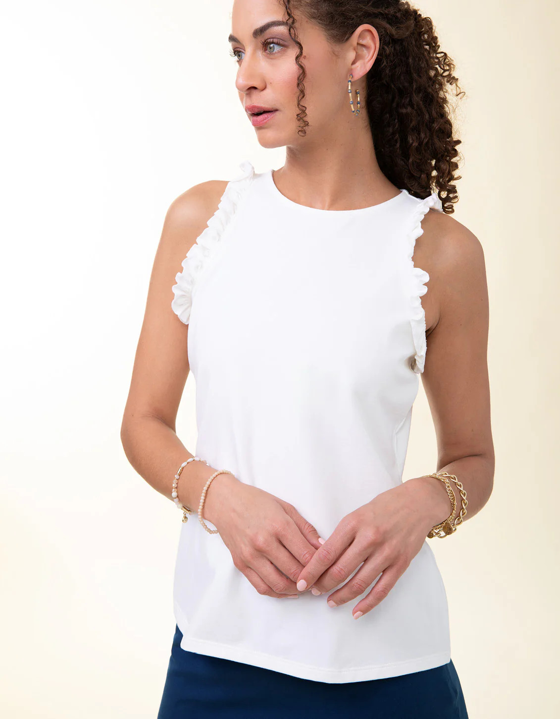 Ruffle Tank Pearl White | Spartina 449