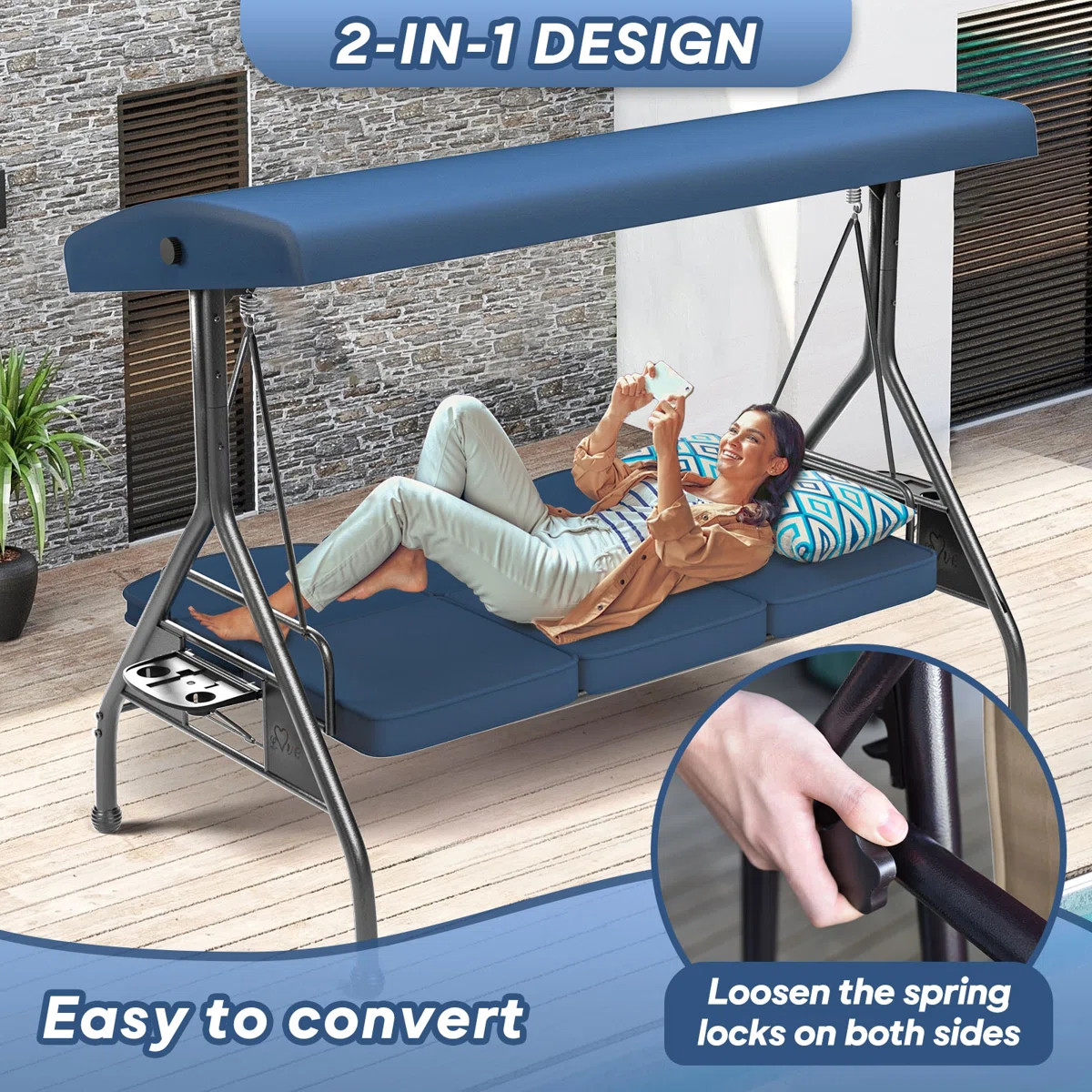 3 Seat Outdoor Porch Patio Swing With Adjustable Canopy | Wayfair North America