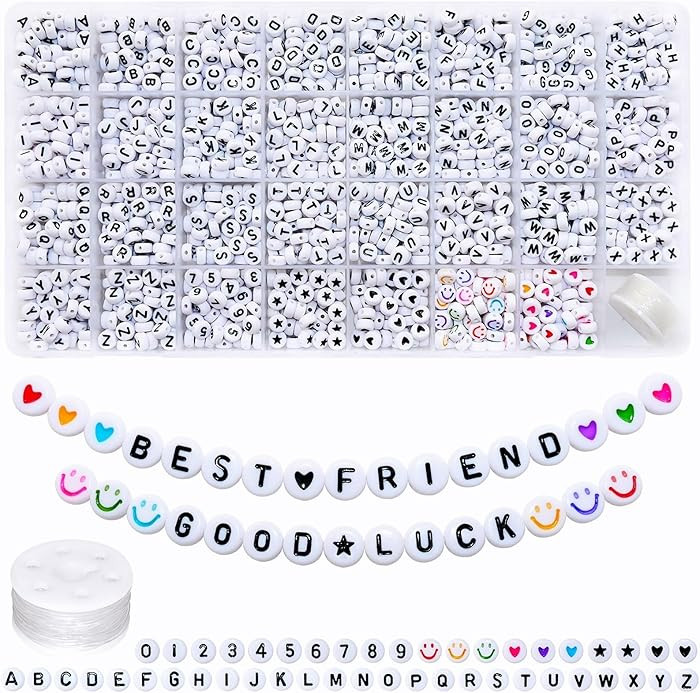 Amaney 1600pcs Acrylic Alpabet Letter Beads,31 Styles,Heart,Number,Star and Smiley Beads,4x7mm fo... | Amazon (US)