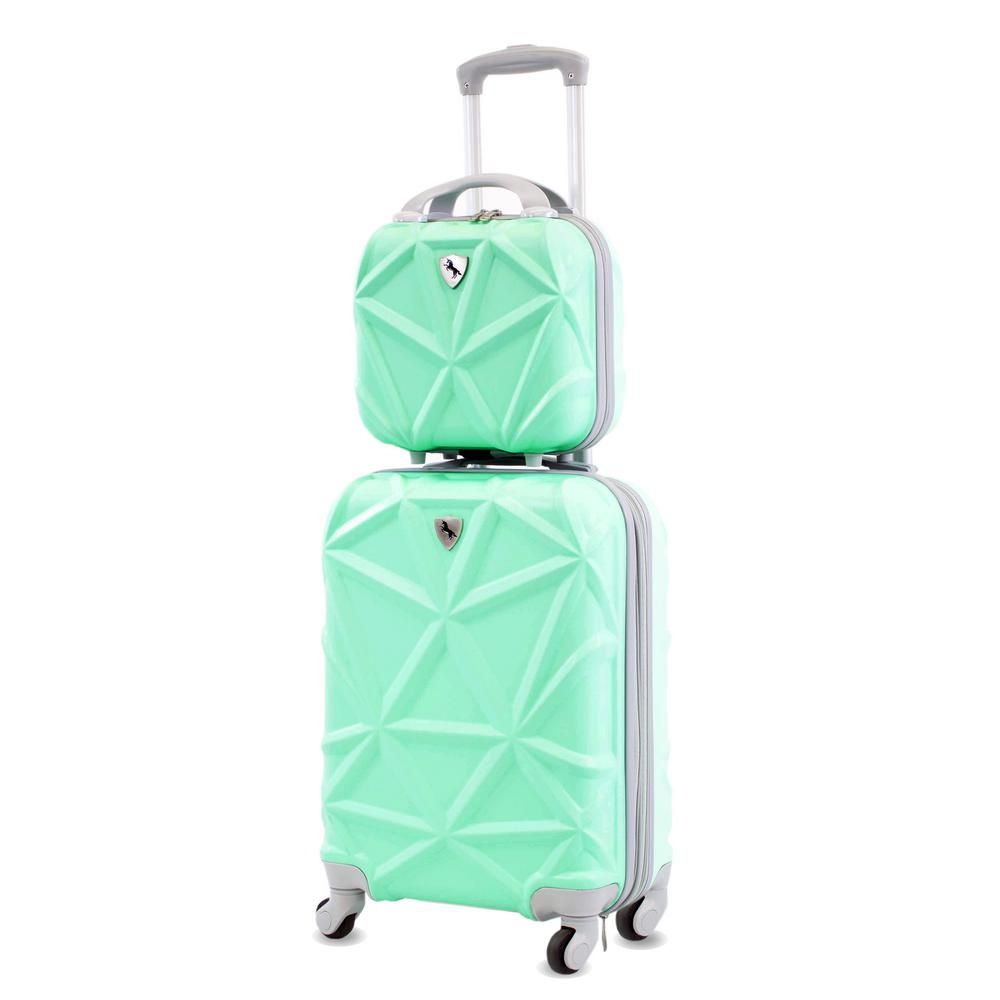 AMKA Gem 2-Piece Mint Carry-On Spinner Cosmetic Suitcase, Green | The Home Depot