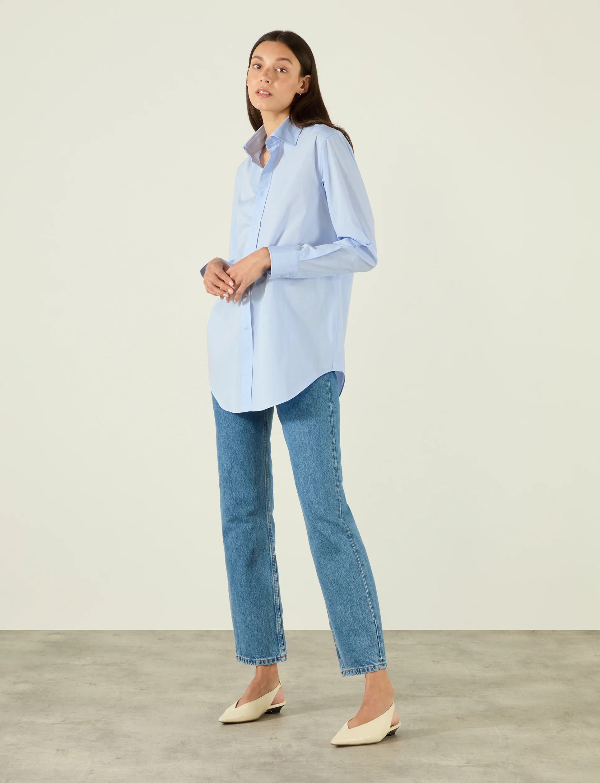 The Boyfriend: Fine Poplin, Blue Tri-Stripe | With Nothing Underneath