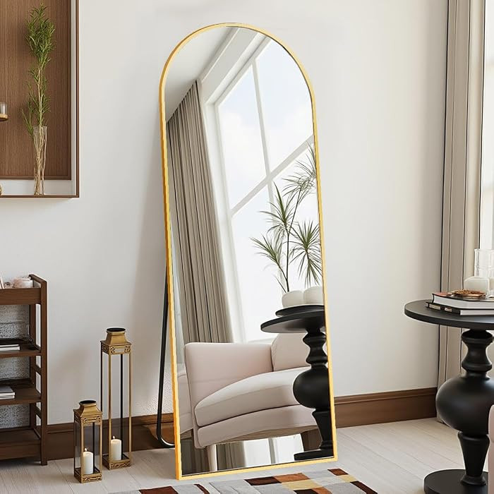 58"x18" Arched Full Length Mirror - Floor Standing or Wall Mounted with Stand, Aluminum Frame & S... | Amazon (US)