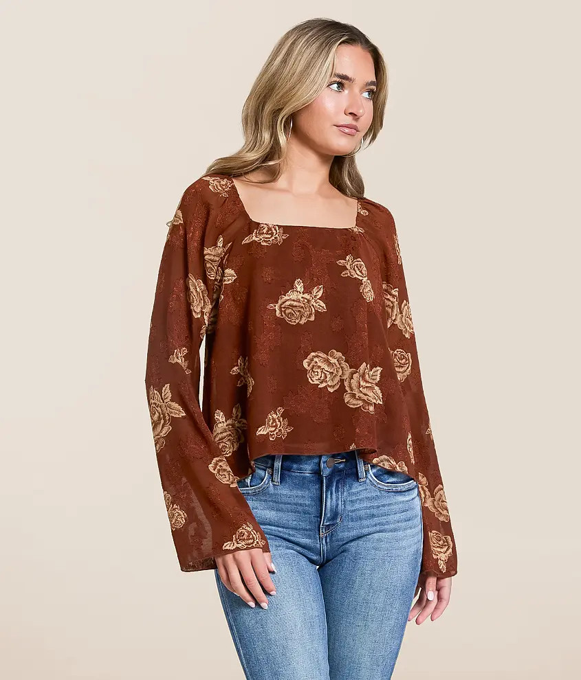 Floral Jacquard Chiffon Top | Buckle
