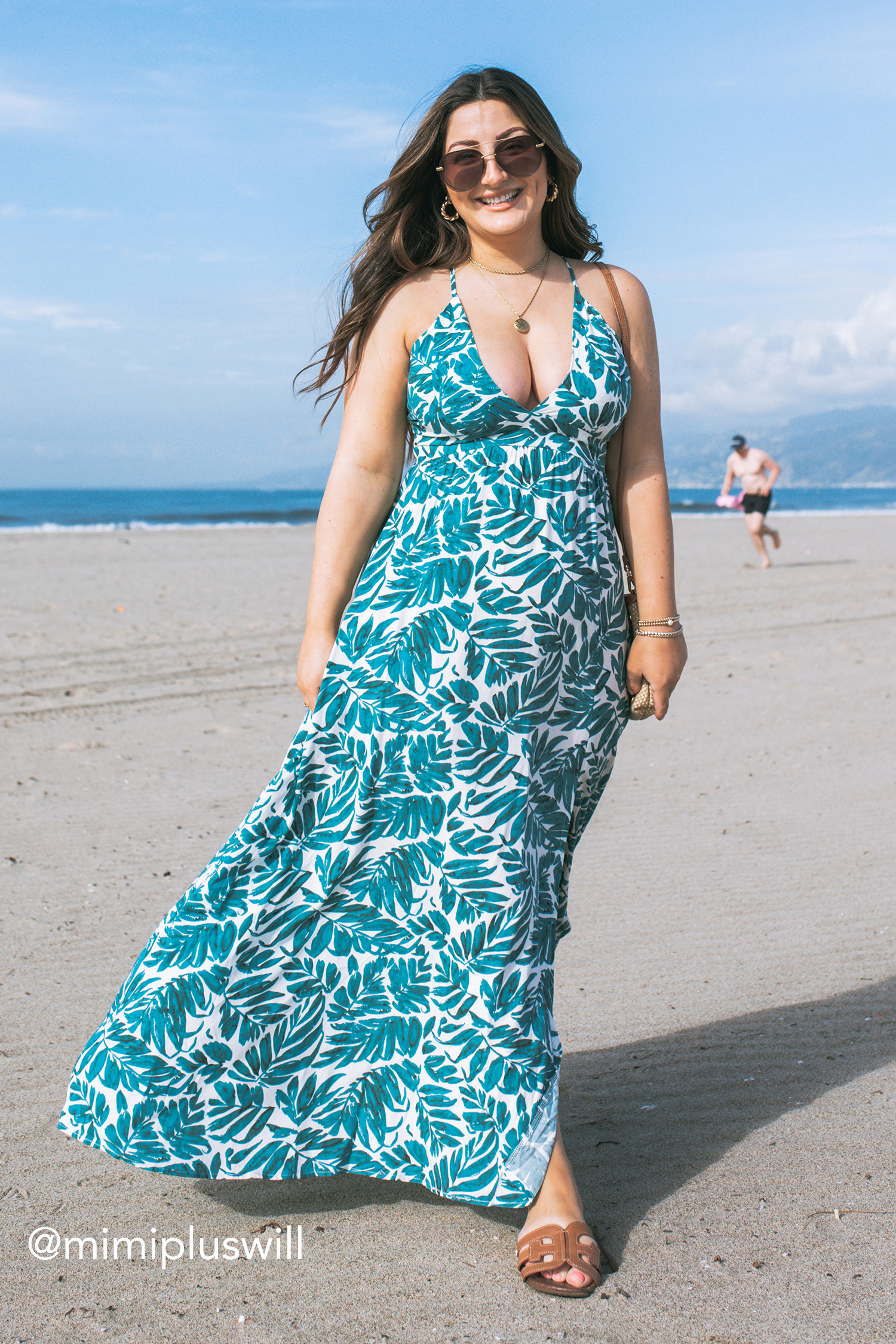 Palm Leaf Plunging-V Sleeveless Maxi Dress | Cupshe US