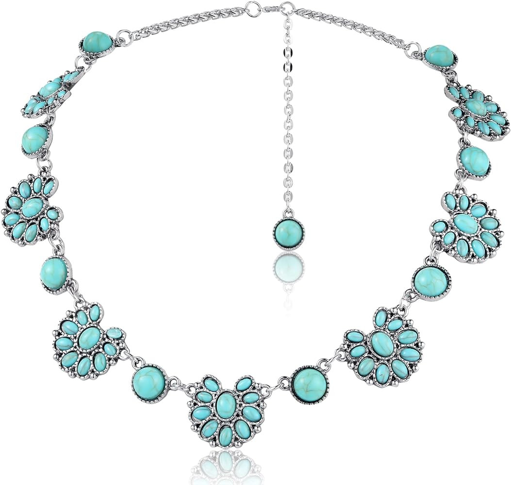 Turquoise Collar Necklace Long Necklaces for Women Western Jewelry Silver Boho Necklace Pendant C... | Amazon (US)