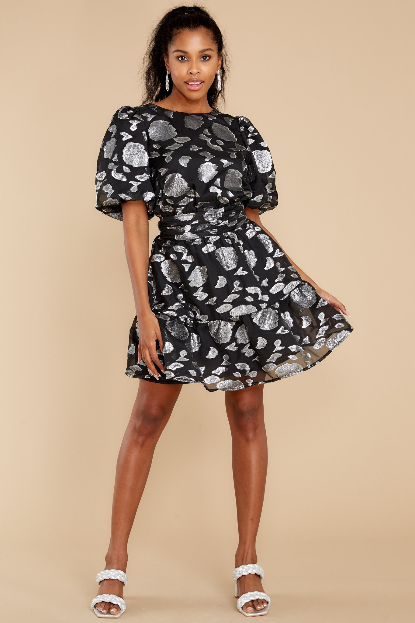 Silver Lining Black Print Dress | Red Dress 