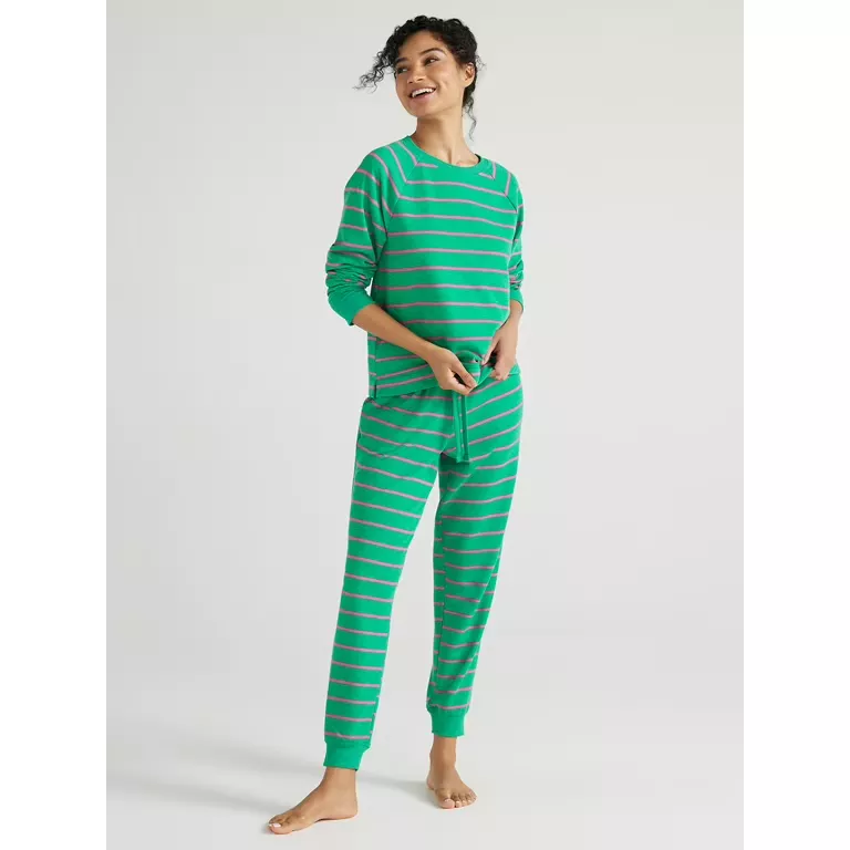 Joyspun Women’s Ribbed Top and Pants Pajama Set, Sizes S-3X