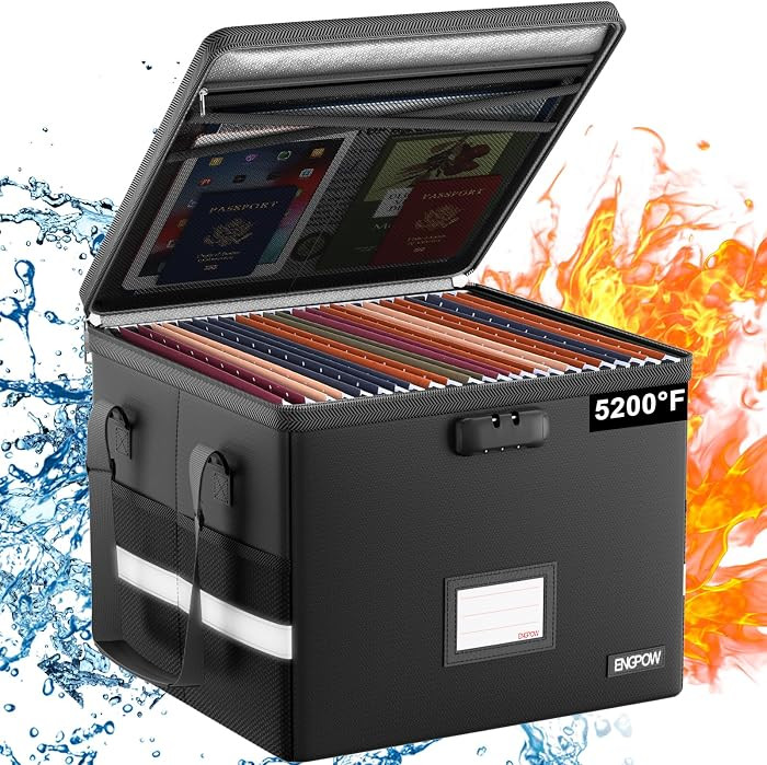 ENGPOW 5200\u00b0F Fireproof Document Box with Lock, Heat Insulated Collapsible File Storage Orga... | Amazon (US)