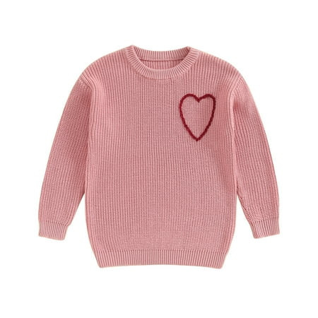 Suealasg Toddler Baby Girls Valentine’s Day Sweaters 6M 12M 18M 2T 3T Kids Girl Spring Cute Long Sleeve Heart Embroidery Knit Pullovers Tops | Walmart (US)