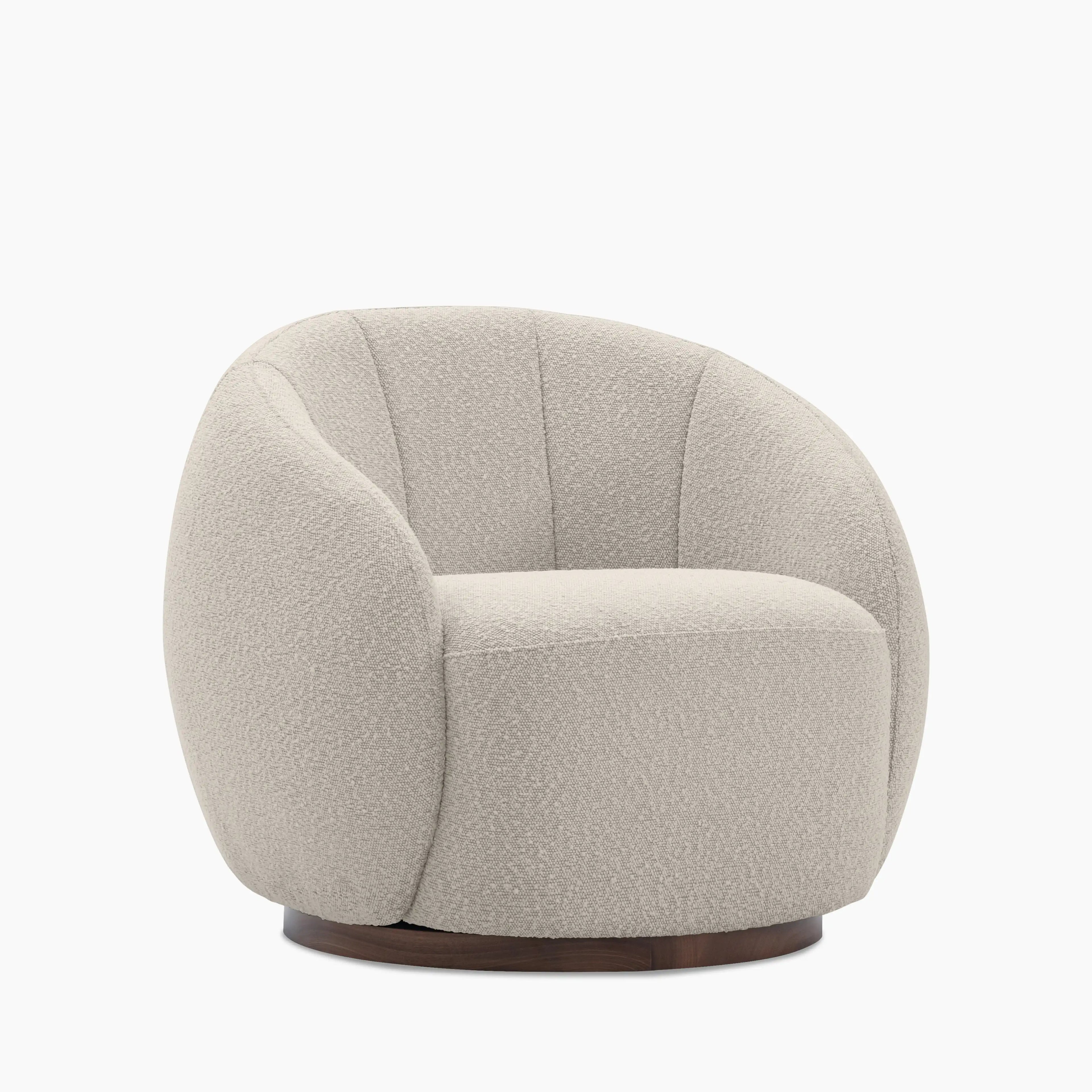 Emile Swivel Armchair | Speckled Stone Sustainable Boucle & Walnut | Cult Furniture UK