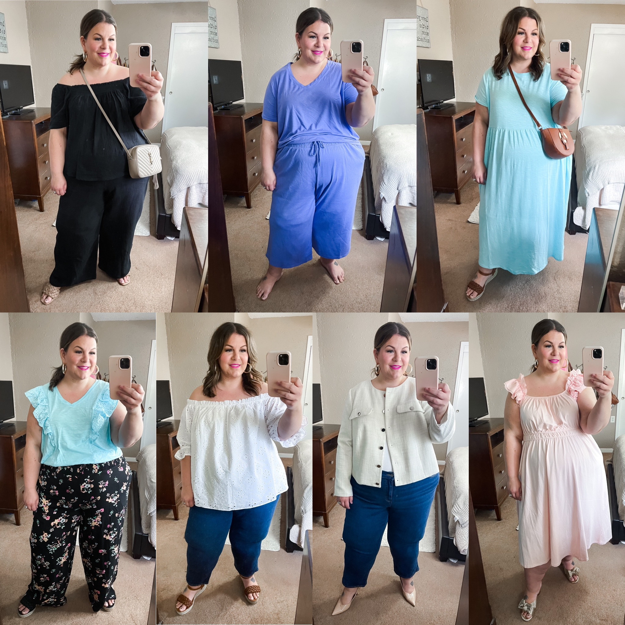 Plus size Walmart spring outfits! 
Black Joyspun pajamas - 3X
Purple pants + top - 3X
Blue maxi - 2X (runs very big)
Blue top - 2X runs big, floral pants 4X - run small (junior’s sizing)
White eyelet top 3X - runs generous, jeans 26, TTS
Cream jacket - 24, TTS
Pink dress - 22/24 runs generous - this would be a fabulous plus size wedding guest dress or baby shower dress 
Lots of great plus size teacher outfit inspo here, too! 

#walmartplussizeoutfit #walmartplussizedress #pinkdress #plussizepinkdress #weddingguestdress #teacheroutfits #affordableteacheroutfits #plussizeloungeset #plussizemaxidress

#LTKFind #LTKunder50 #LTKcurves