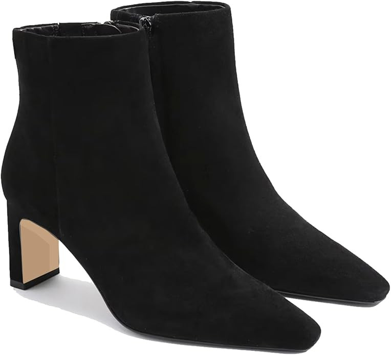 MICIFA Women's Ankle Boots Chunky Low Heel Square Toe Heeled Booties with Side Zipper Fall Winter... | Amazon (US)